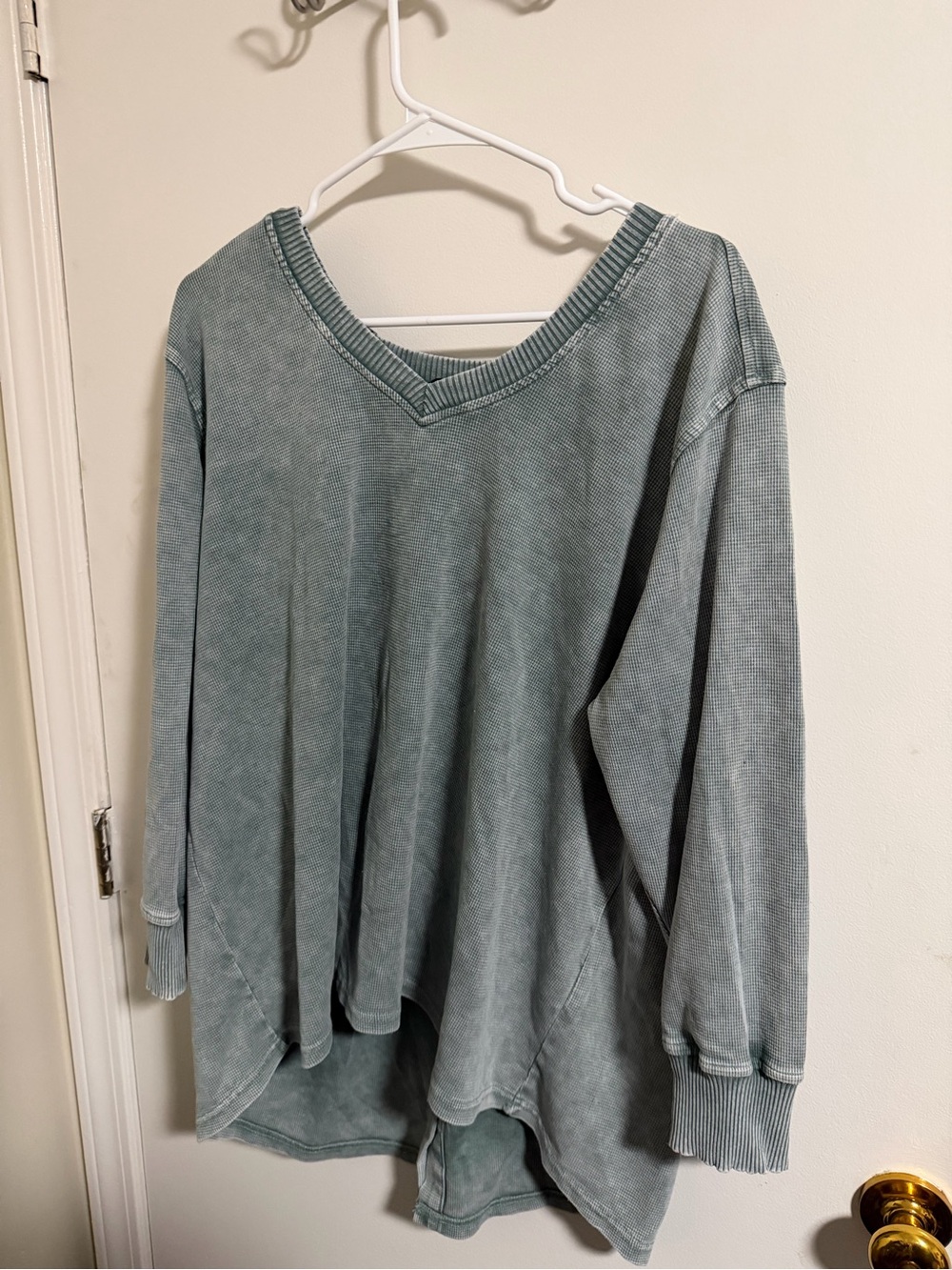 Jane and Delancey Washed Sage Green V-Neck Pullover